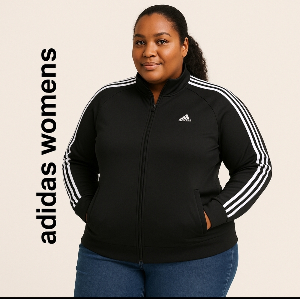 adidas | Women's NWT 3 Stripe Track Jacket Full Zip | Black/White| Plus Size 4X